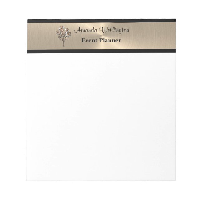 Gold and Black Floral Roses Professional Notepad Anteckningsblock (Framsida)