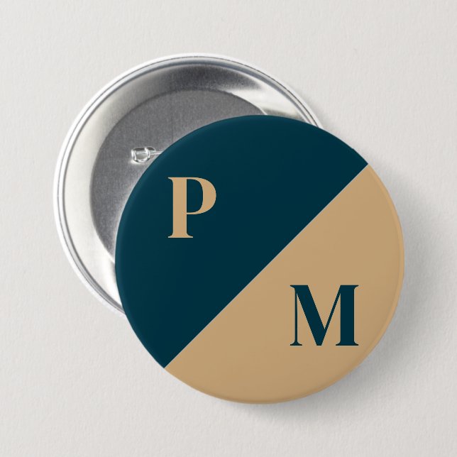 Gold and blue contrast custom initials knapp (Framsida & baksida)