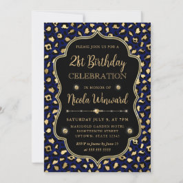 Gold and Blue Leopard Print Birthday Party Inbjudningar
