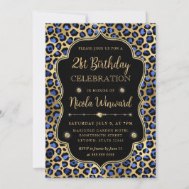 Gold and Blue Leopard Print Birthday Party Inbjudningar