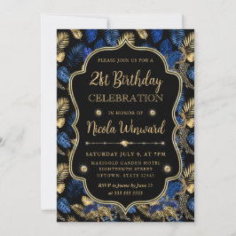Gold and Blue Leopard Print Birthday Party Inbjudningar