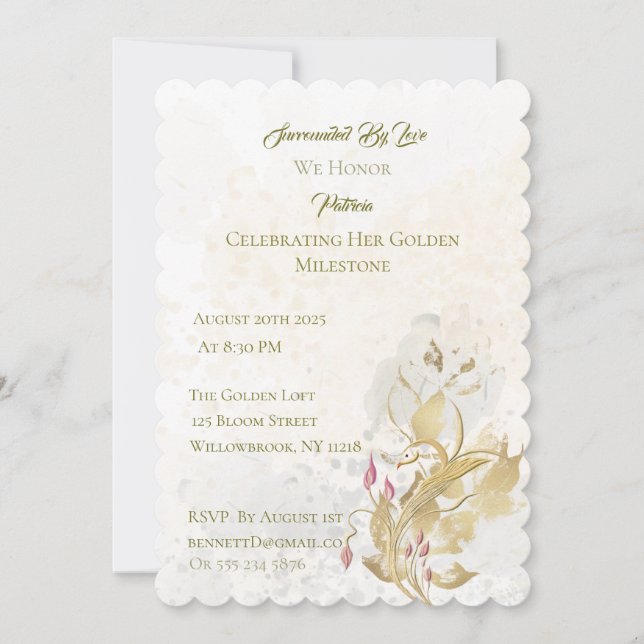 Gold and Blush Floral 50th Birthday Invitation  Inbjudningar (Framsida)
