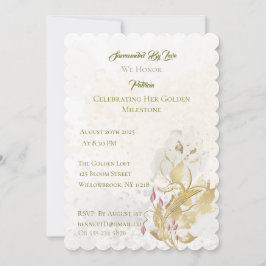 Gold and Blush Floral 50th Birthday Invitation  Inbjudningar