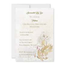 Gold and Blush Floral 50th Birthday Invitation 
