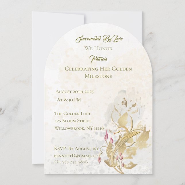 Gold and Blush Floral 50th Birthday Invitation  Inbjudningar (Framsida)