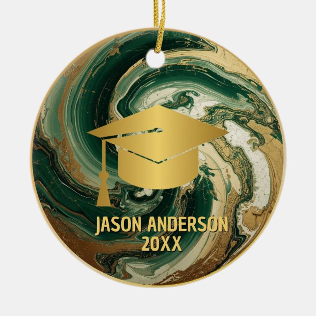 Gold and Green Custom Graduation Ornament (Framsidan)