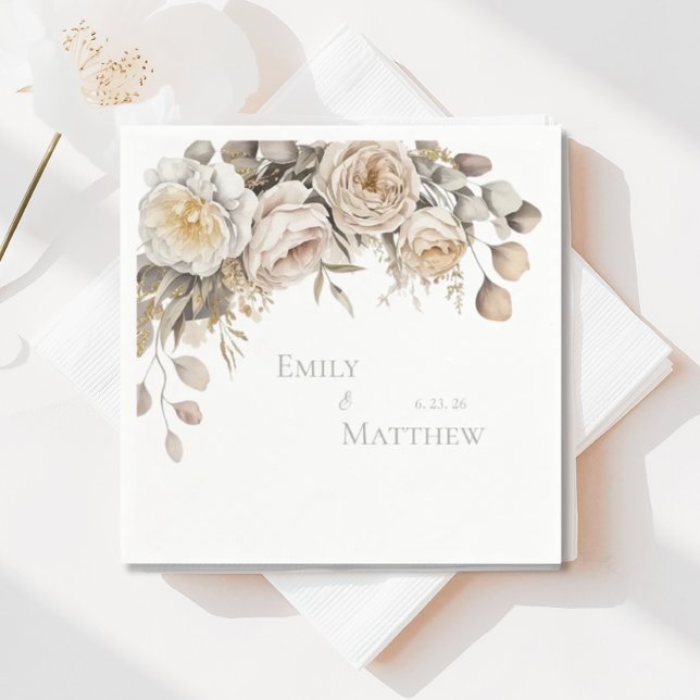Gold And Ivory Floral Wedding Napkin Pappersservett (Skapare uppladdad)
