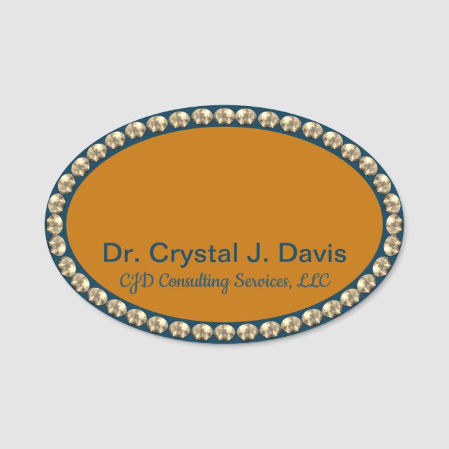 Gold and Navy Blue Bling NAME TAG Namnbricka (Framsida)