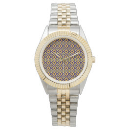 Gold and Navy Diamond Pattern Armbandsur