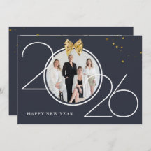 Gold and Navy Photo Happy New Year Greeting Card
