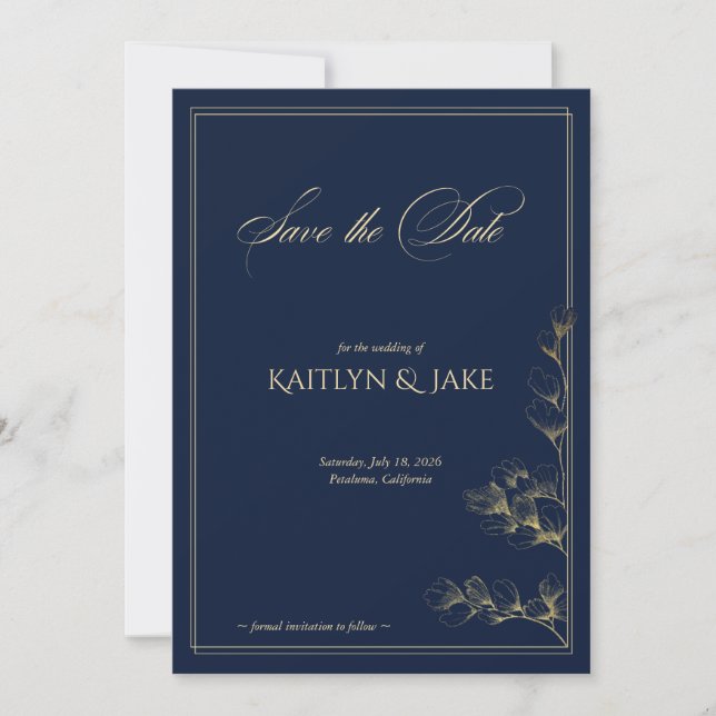 Gold and Navy Save the Date Card Inbjudningar (Framsida)