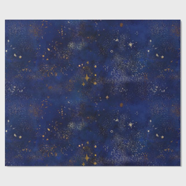 Gold and Navy Stars Presentpapper (Platt)