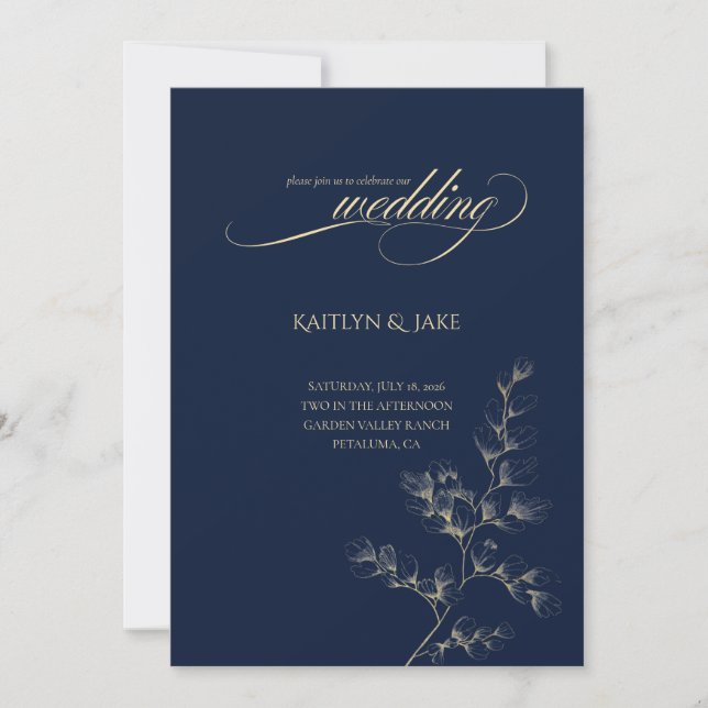 Gold and Navy Wedding Invitation Inbjudningar (Framsida)