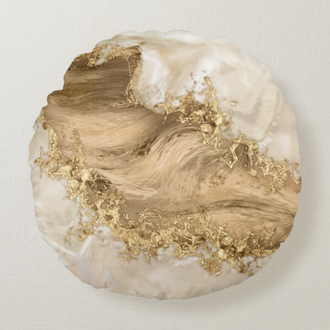 Gold and Pearl - Splatter and flow Rund Kudde (Framsidan)