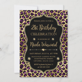 Gold and Purple Leopard Print Birthday Party Inbjudningar