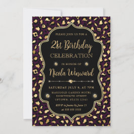 Gold and Purple Leopard Print Birthday Party Inbjudningar