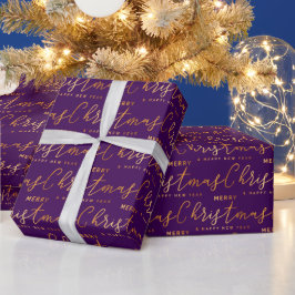 Gold and Purple Merry Christmas Word Art Presentpapper