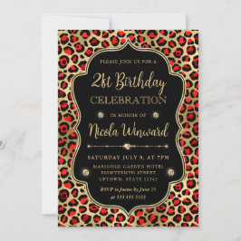 Gold and Red Leopard Print Birthday Party Inbjudningar