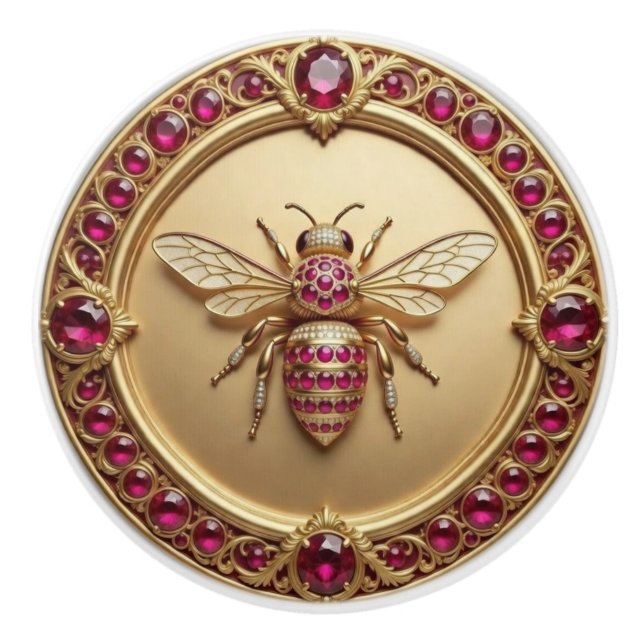 Gold and Ruby Studded Honey Bee Knopp (Framsidan)