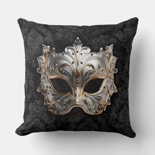Gold and Silver Filigree Venetian Mask Kudde (Framsida)