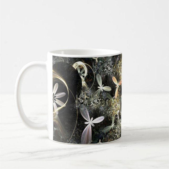 Gold and Silver Flowers Fractal Kaffemugg (Vänster)