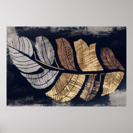 Gold and Silver Metallic Leaves Elegant Botanical  Poster
