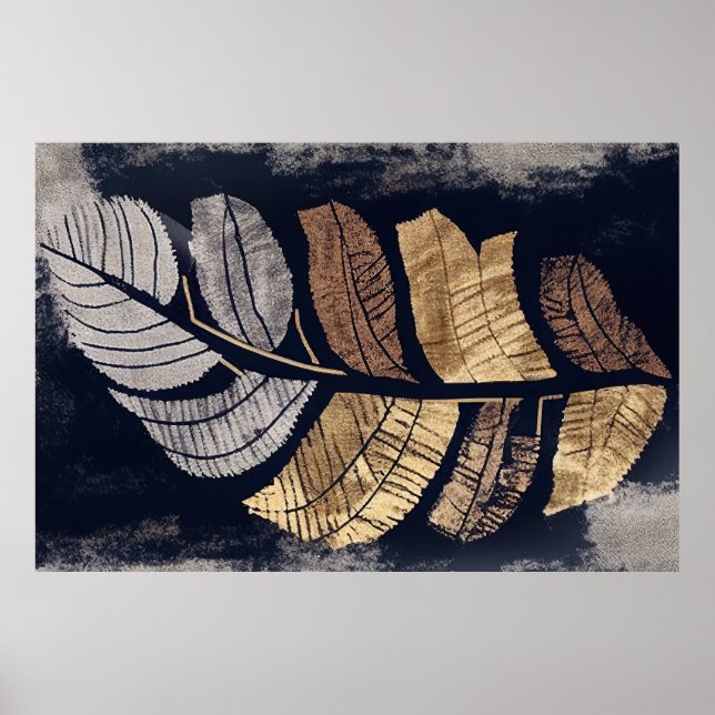 Gold and Silver Metallic Leaves Elegant Botanical  Poster (Framsidan)