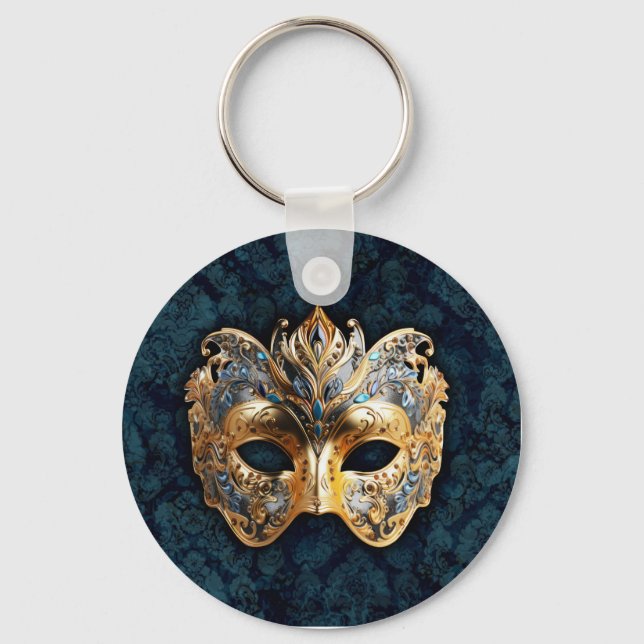 Gold and Silver Ornate Masquerade Mask Nyckelring (Framsida)