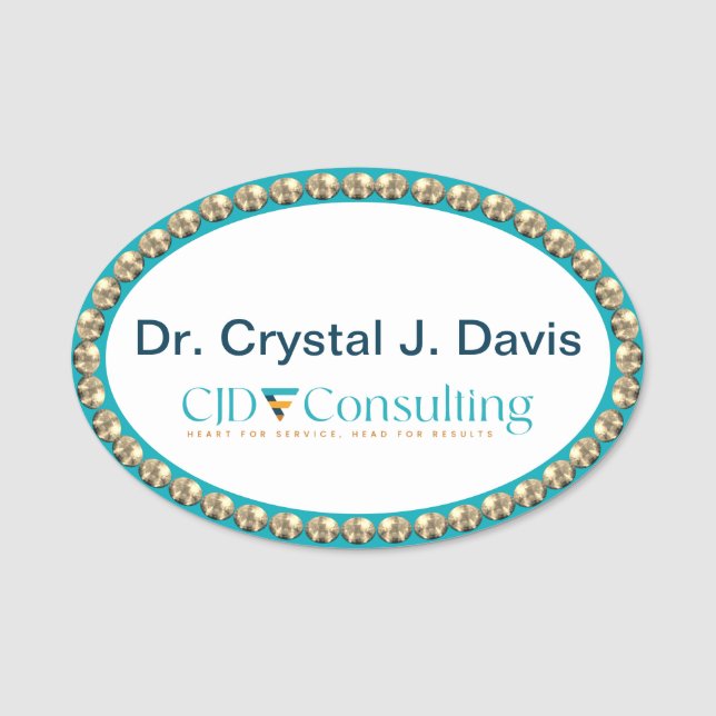 Gold and Teal Bling NAME TAG Namnbricka (Framsida)