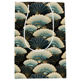 Gold and Teal Patterned Japanese-inspire Fan Motif