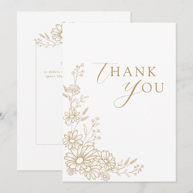 Gold and White Botanical Daisy Garden Wedding Tack Kort (Fram/baksida)