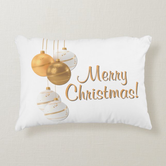 Gold and White Christmas Balls Custom Text Prydnadskudde (Framsidan)