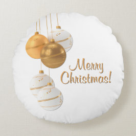Gold and White Christmas Balls Custom Text Rund Kudde