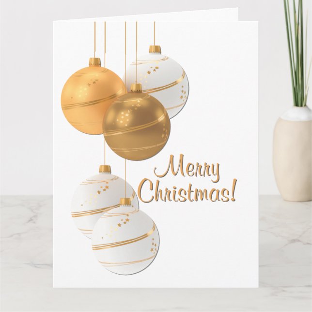 Gold and White Christmas Balls Custom Text Tack Kort (Framsida)