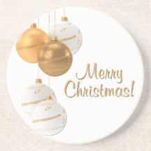 Gold and White Christmas Balls Custom Text