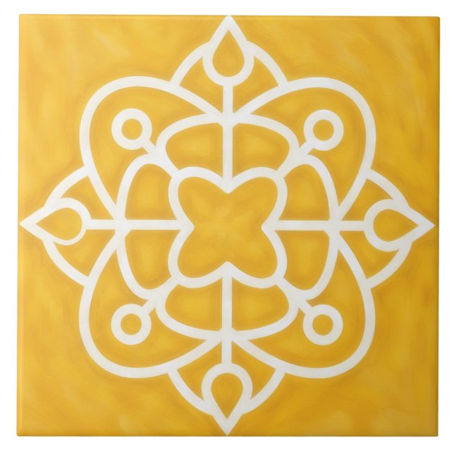 Gold and White Decorative Tile Art Kakelplatta (Framsidan)