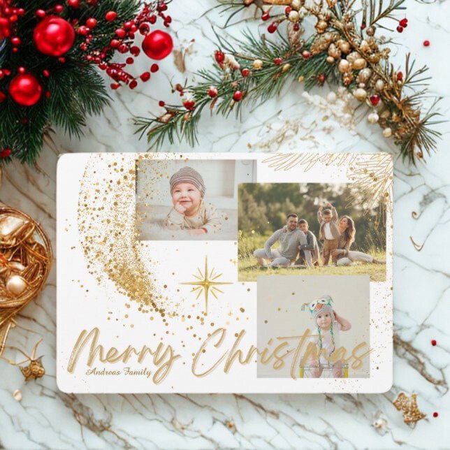 Gold and White Elegant Greeting Christmas Card Helg Vykort (Skapare uppladdad)