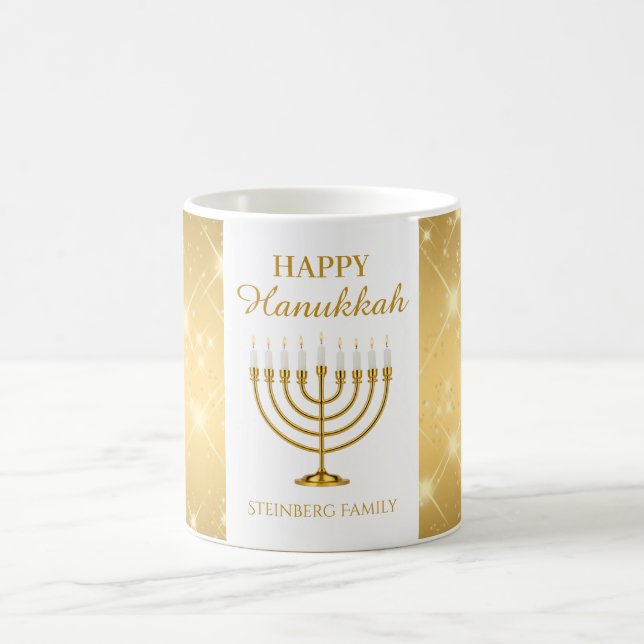 Gold and White Menorah Jewish Holiday Hanukkah Kaffemugg (Center)