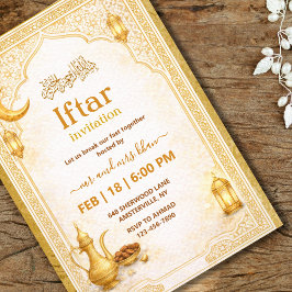 Gold and White Script Iftar Party Invitation Inbjudningar