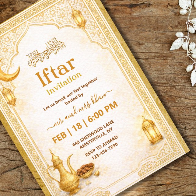 Gold and White Script Iftar Party Invitation Inbjudningar (Skapare uppladdad)