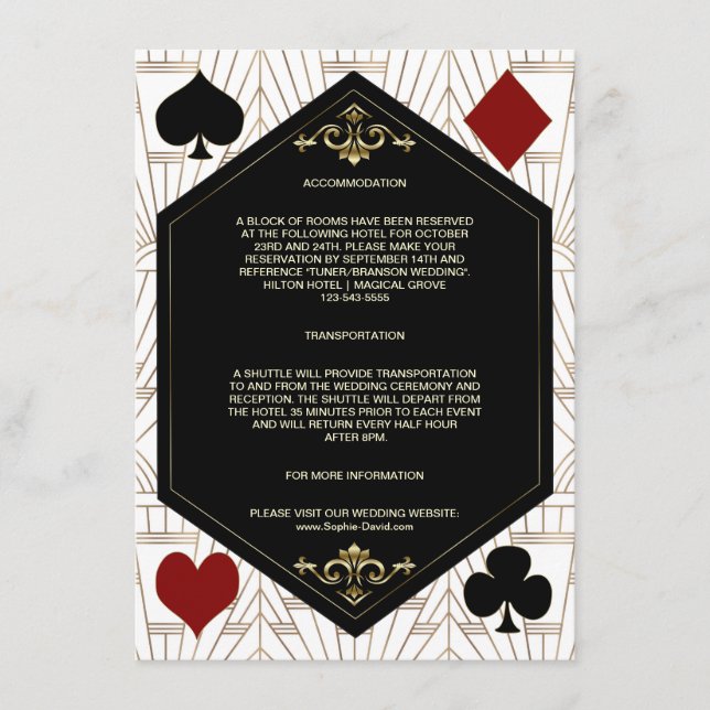Gold Art Deco Casino Vegas Poker Wedding Details Tilläggskort (Framsida)