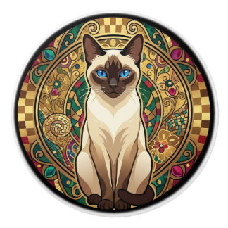 Gold Art Nouveau Siamese Cat Knopp