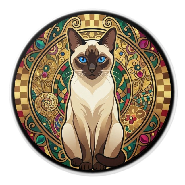Gold Art Nouveau Siamese Cat Knopp (Framsidan)