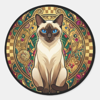 Gold Art Nouveau Siamese Cat Runt Klistermärke