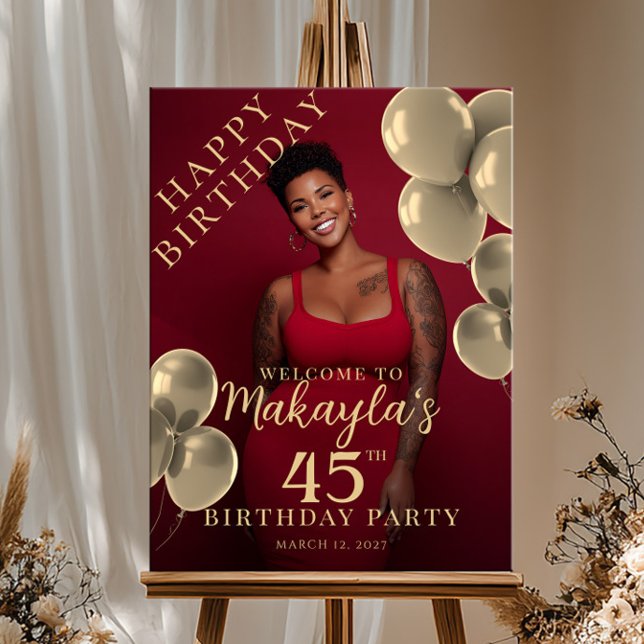 Gold balloons photo birthday welcome poster (Skapare uppladdad)