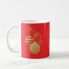 Gold baubles and stars on a red background kaffemugg
