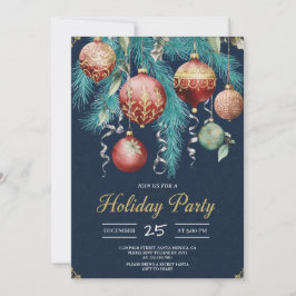 Gold Baubles Christmas Tree Party Invitation Inbjudningar