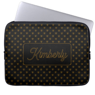 Gold Bee Custom Name Monogram Design Laptop Fodral
