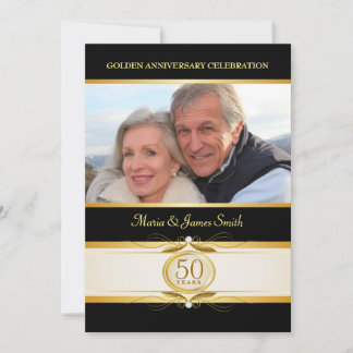 Gold Black 50th Anniversary Monogram Inbjudningar