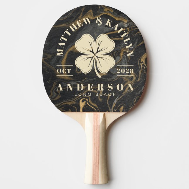 Gold Black Marble Irish Lucky Clover Wedding Crest Pingisracket (Framsidan)